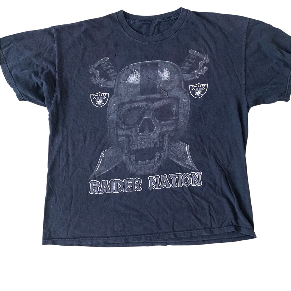 Vintage Oakland Raiders Tshirt Mens 2XL Raider Nation Skull Black Short Sleeves